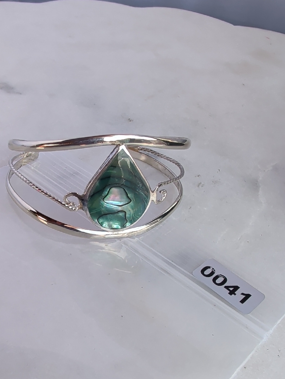 Alpaca Silver Teardrop Cuff Bracelet Abalone Green Blue Shell - Picture 7 of 8